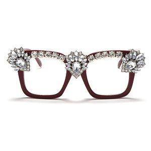 Sen Maries Square Optical Glasses Frames Men Women Computer Glasses Prescription Eyeglasses Diamond Rhinestone UV400