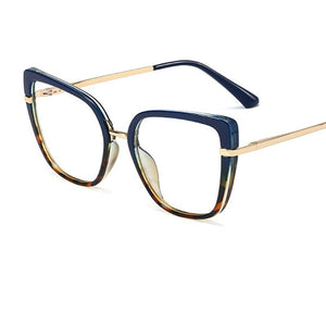 Sexy Blue Leopard Anti Blue Light Glasses Frames Women  Square Transparent Eyeglasses Frames  Computer Glasses