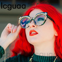 Carica l&#39;immagine nel visualizzatore di Gallery, Occhiali da vista in cristallo sexy cat eye per donna Occhiali da vista con montatura in diamante di marca Occhiali da ipermetropia retrò hip-hop da donna 