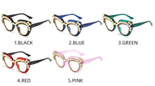 Carica l&#39;immagine nel visualizzatore di Gallery, Occhiali da vista in cristallo sexy cat eye per donna Occhiali da vista con montatura in diamante di marca Occhiali da ipermetropia retrò hip-hop da donna 