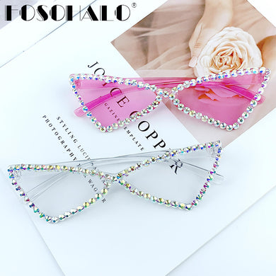 Sexy Cat Eye Sunglasses Women Rimless Vintage Rhinestone Sun Glasses Female Lady Candy Color 2023 Eyewear Triangle Shades UV400