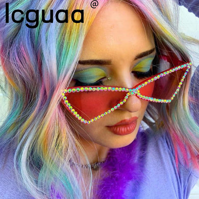 Sexy Cat Eye Sunglasses Women  Rimless Vintage Rhinestone Sun Glasses Female Lady Candy Color 2023 Eyewear Triangle Shades UV400