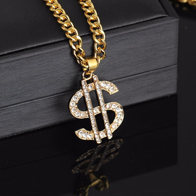 Hop Jewelry US Dollar Money Pendant Necklaces Luxury Gold Color Long Chain Necklace Men Women Accessories Necklace