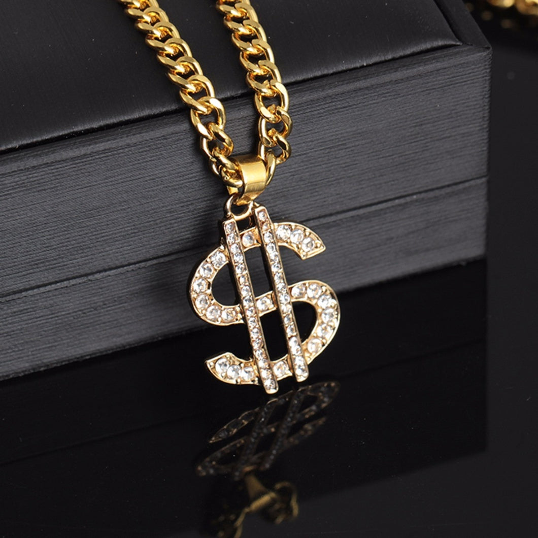 Hop Jewelry US Dollar Money Pendant Necklaces Luxury Gold Color Long Chain Necklace Men Women Accessories Necklace