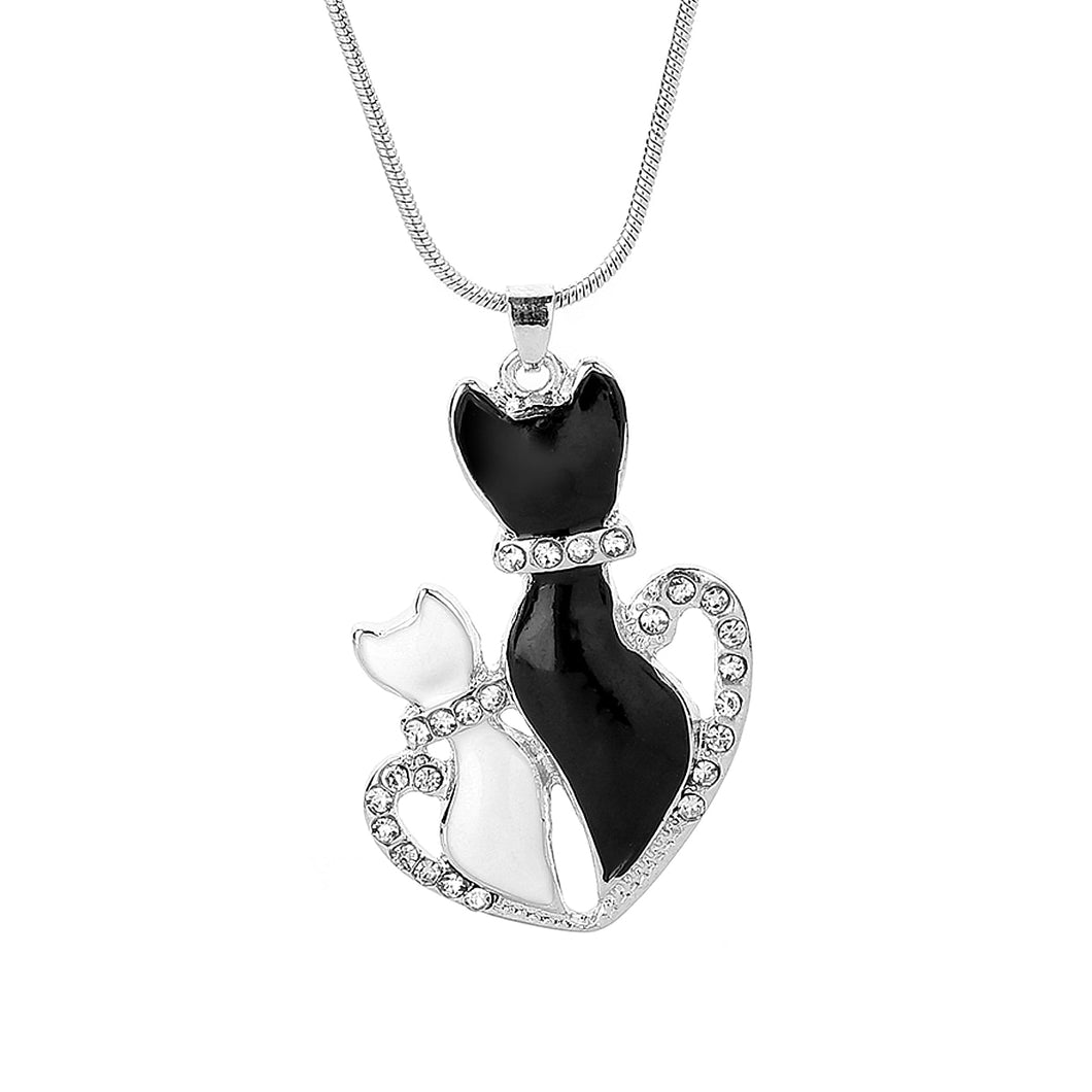 Lovely Pet Chain Necklaces Charms Crystal Black And White Cat Love Heart Pendant Necklace For Women Jewelry Kolye