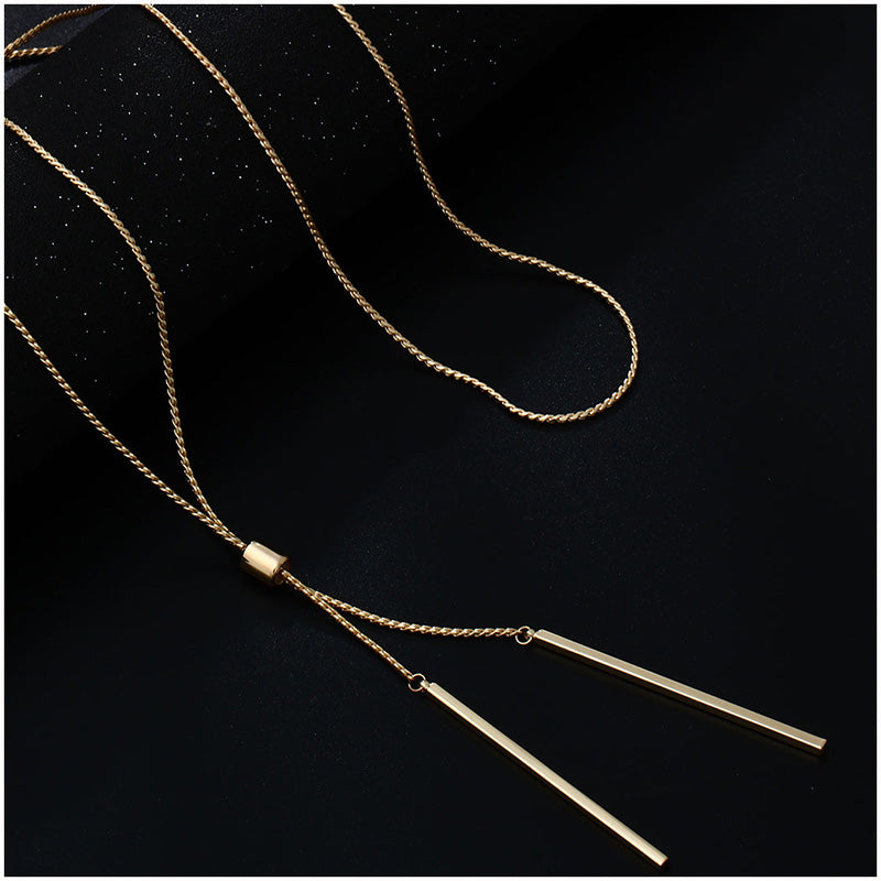 Women Accessories Hot Fashion Gold-color Metal Chain Collier Long Strip Pendants Gifts Lady Charm Necklaces Jewelry