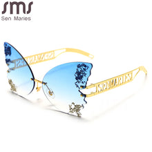 Load image into Gallery viewer, Shiny Crystal Butterfly Sunglasses Women  Metal Frame Sun Glasses Ladies Rhinestone Punk Rimless Eyeglasses UV400