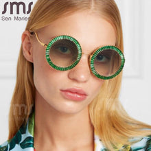 Load image into Gallery viewer, Shiny Crystal Round Sunglasses Women  Brand Designer Sun Glasses Zircon Diamond Female Eyewear Vintage Eyewear Men Shades