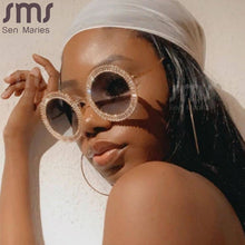 Load image into Gallery viewer, Shiny Crystal Round Sunglasses Women  Brand Designer Sun Glasses Zircon Diamond Female Eyewear Vintage Eyewear Men Shades