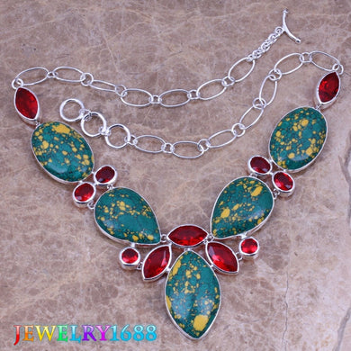 Shiny Green Natural Stone Red Garnet 925 Sterling Silver Grade Necklace L531