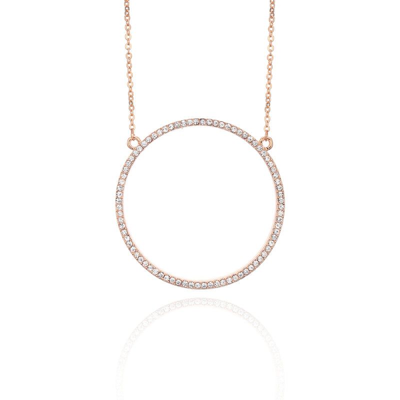 Shiny Paved Tiny Crysral Circle Round Necklaces For Women Jewelry Gold Silver Color Long Chain Necklaces & Pendants XL06053