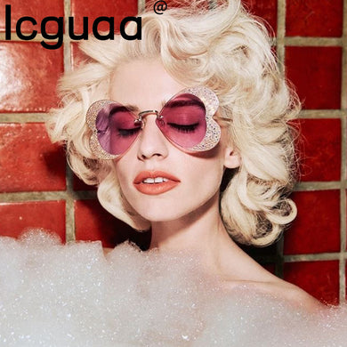 Occhiali da sole a cuore con strass lucidi senza montatura Occhiali da vista punk sexy vintage Desinger senza montatura con bordi bling e farfalla 