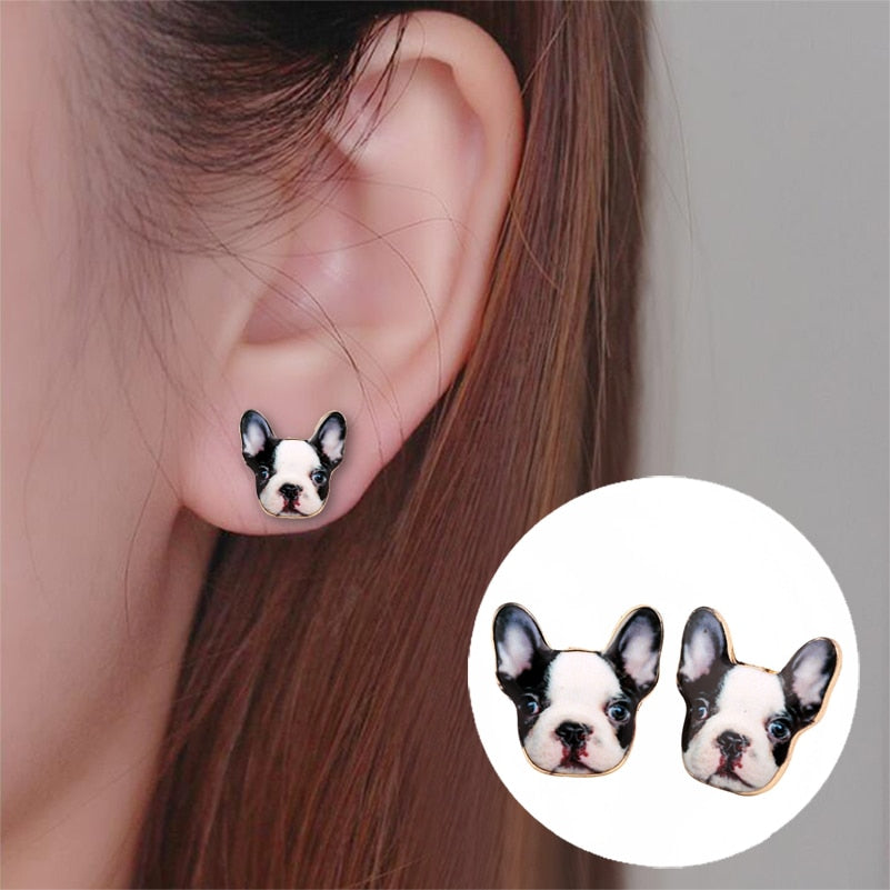 Fashion Vintage Oil Animal French Earrings for Women Cute Puppy Dog Stud Earrings boucle d'oreille femme 2017