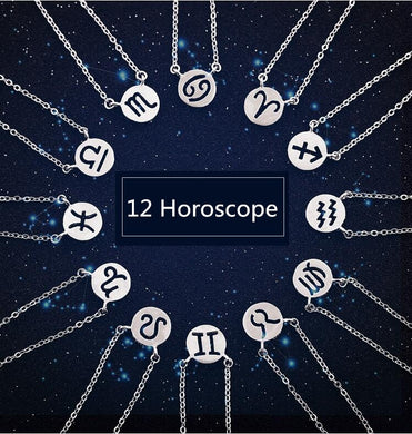 12cs/lot Tiny Round Zodiac Capricorn Leo Necklace Signs 12 Constellation Necklace Horoscope Astrology Disc Star Necklace