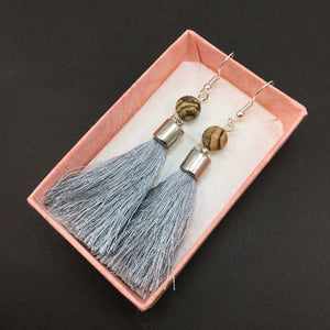 Silk Ribbon Tassel Earring with Natrual With Picture Stone For Women Jewelry