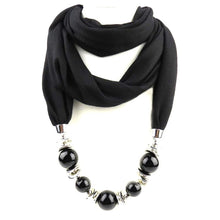 Carica l&#39;immagine nel visualizzatore di Gallery, Silk Scarf Necklace Blue Resin Bead Pendant Neckerchief Scarves Women Fringe Tassel Necklaces 2018 New Statement Jewelry Bijoux