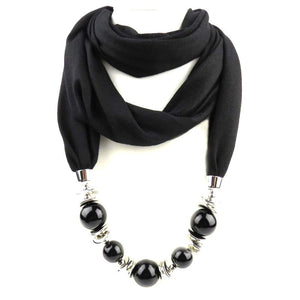 Silk Scarf Necklace Blue Resin Bead Pendant Neckerchief Scarves Women Fringe Tassel Necklaces 2018 New Statement Jewelry Bijoux