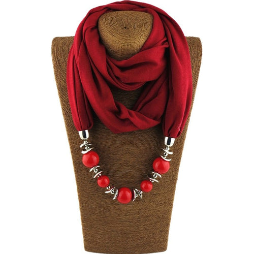 Silk Scarf Necklace Blue Resin Bead Pendant Neckerchief Scarves Women Fringe Tassel Necklaces 2018 New Statement Jewelry Bijoux