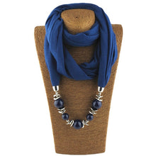Carica l&#39;immagine nel visualizzatore di Gallery, Silk Scarf Necklace Blue Resin Bead Pendant Neckerchief Scarves Women Fringe Tassel Necklaces 2018 New Statement Jewelry Bijoux