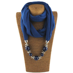 Silk Scarf Necklace Blue Resin Bead Pendant Neckerchief Scarves Women Fringe Tassel Necklaces 2018 New Statement Jewelry Bijoux