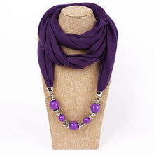 Carica l&#39;immagine nel visualizzatore di Gallery, Silk Scarf Necklace Blue Resin Bead Pendant Neckerchief Scarves Women Fringe Tassel Necklaces 2018 New Statement Jewelry Bijoux