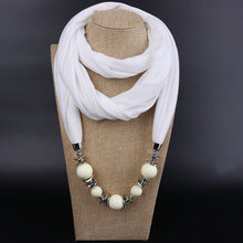 Carica l&#39;immagine nel visualizzatore di Gallery, Silk Scarf Necklace Blue Resin Bead Pendant Neckerchief Scarves Women Fringe Tassel Necklaces 2018 New Statement Jewelry Bijoux