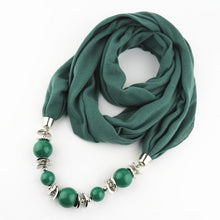 Carica l&#39;immagine nel visualizzatore di Gallery, Silk Scarf Necklace Blue Resin Bead Pendant Neckerchief Scarves Women Fringe Tassel Necklaces 2018 New Statement Jewelry Bijoux