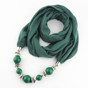 Silk Scarf Necklace Blue Resin Bead Pendant Neckerchief Scarves Women Fringe Tassel Necklaces 2018 New Statement Jewelry Bijoux