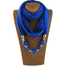 Carica l&#39;immagine nel visualizzatore di Gallery, Silk Scarf Necklace Blue Resin Bead Pendant Neckerchief Scarves Women Fringe Tassel Necklaces 2018 New Statement Jewelry Bijoux