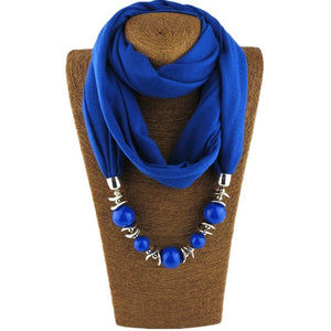 Silk Scarf Necklace Blue Resin Bead Pendant Neckerchief Scarves Women Fringe Tassel Necklaces 2018 New Statement Jewelry Bijoux