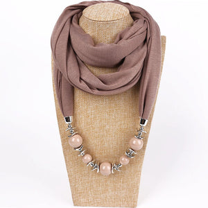 Silk Scarf Necklace Blue Resin Bead Pendant Neckerchief Scarves Women Fringe Tassel Necklaces 2018 New Statement Jewelry Bijoux