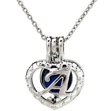 Silver 26 Alphabet Letter Heart Bead Cage Necklace Pendant Aroma Essential Oil Diffuser Locket