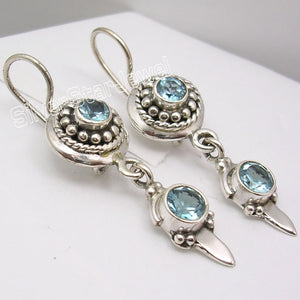 Silver BLUE Topas Gorgeous Nice Dangle Earrings 4CM