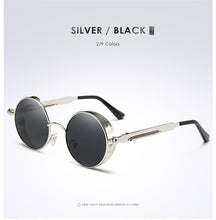 Load image into Gallery viewer, Silver Black Metal Polarized Sunglasses Gothic Steampunk Sunglasses Mens Womens Retro Vintage Shield Eyewear Shades 2023