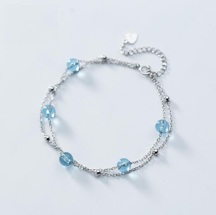 Silver Bracelet 100% Real 925 Sterling Silver Bracelet with Crystal Bead