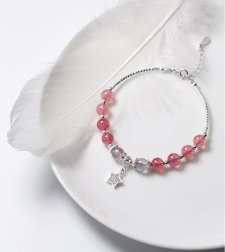 Silver Bracelet 100% Real 925 Sterling Silver Bracelet with Strawberry Crystal Bead