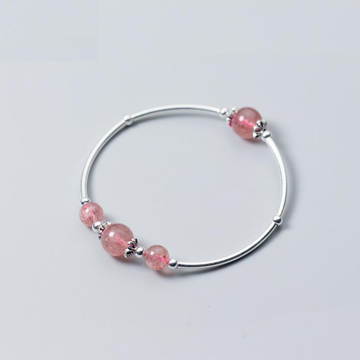 Silver Bracelet 100% Real 925 Sterling Silver Bracelet with Strawberry Crystal Bead