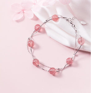 Silver Bracelet 100% Real 925 Sterling Silver Bracelet with Strawberry Crystal Bead