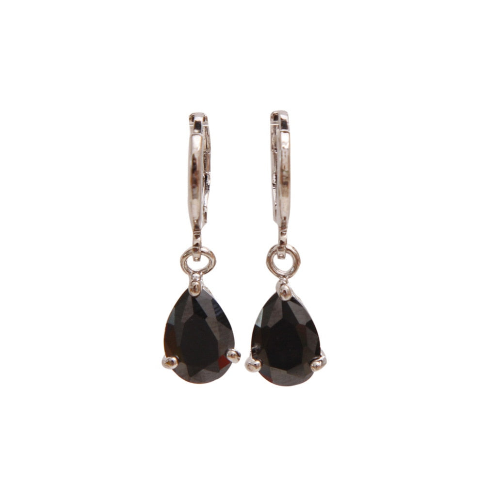Silver Color Black Water Drop Dangle Earring Fashion Women Jewelry Round CZ Rhinestone Drop Earrings