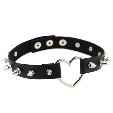 Silver Color Heart Spike Collar Women Harness Choker Necklace for Women 2018 Punk Rivet Leather Chocker Gothic Jewelry