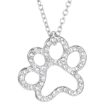 Silver Crystal Animal Pet Memorial Necklaces Cat Dog Puppy Heart Shape Pendant Necklace Rhinestone Jewelry