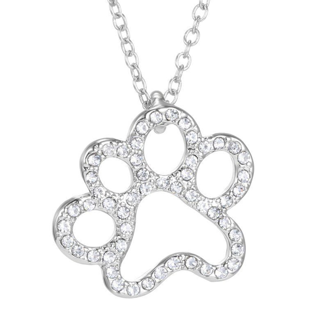 Silver Crystal Animal Pet Memorial Necklaces Cat Dog Puppy Heart Shape Pendant Necklace Rhinestone Jewelry