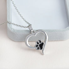 Load image into Gallery viewer, Silver Crystal Animal Pet Memorial Necklaces Cat Dog Puppy Heart Shape Pendant Necklace Rhinestone Jewelry
