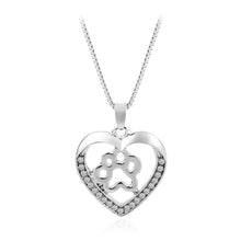 Load image into Gallery viewer, Silver Crystal Animal Pet Memorial Necklaces Cat Dog Puppy Heart Shape Pendant Necklace Rhinestone Jewelry