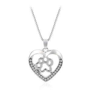 Silver Crystal Animal Pet Memorial Necklaces Cat Dog Puppy Heart Shape Pendant Necklace Rhinestone Jewelry