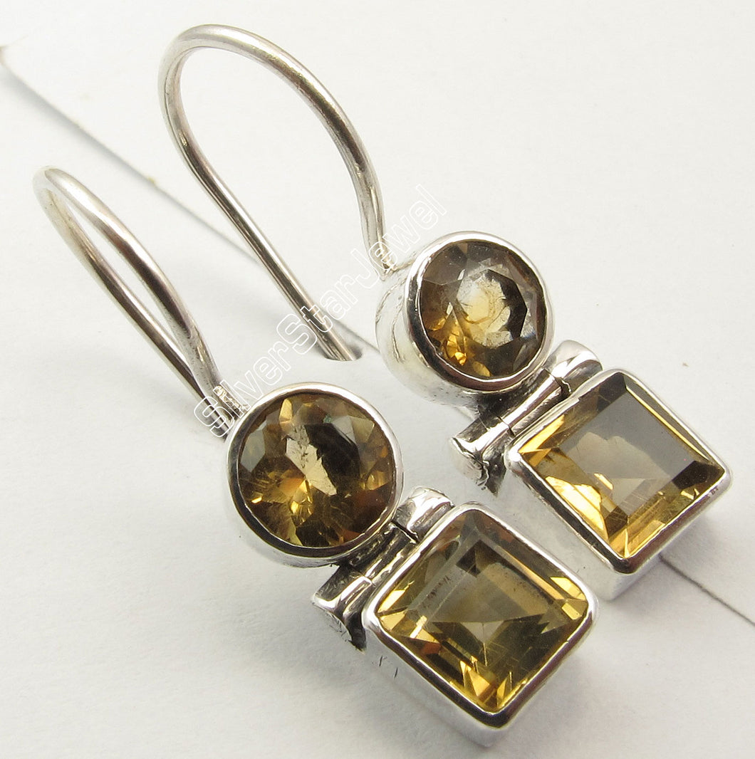 Silver Genuine Citrines Earrings 1 inches SEMI PRECIOUS GEM STONE