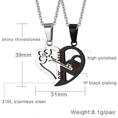Silver Gold Crystal Heart Key Necklace Pendant Couple Love Forever Wedding Stainless Steel Men and Women Gifts Jewelry 24 Chain