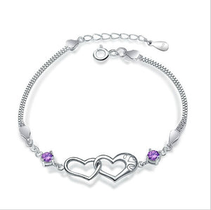 Silver Heart Bracelet 100% Real 925 Sterling Silver Bracelet with Cubic Zirconia