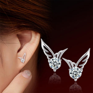 Silver Plated Angel Wings Stud Earrings Women Crystal Rhinestone Zircon Earring Hollow Charm Fashion Ear Jewelry Accessories