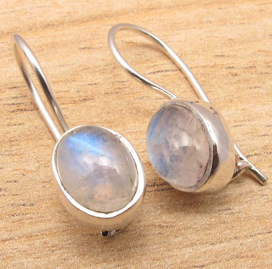 Silver Plated Blue Fired RAINBOW MOONSTONE Earrings High Quality ART Jewelry 2.3 cm